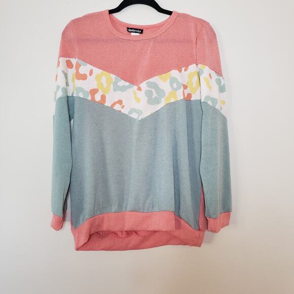 Colorful Pastels Funky Long Sleeve Sweatshirt 80s Vibe Cheetah Print Size Large - Picture 2 of 6